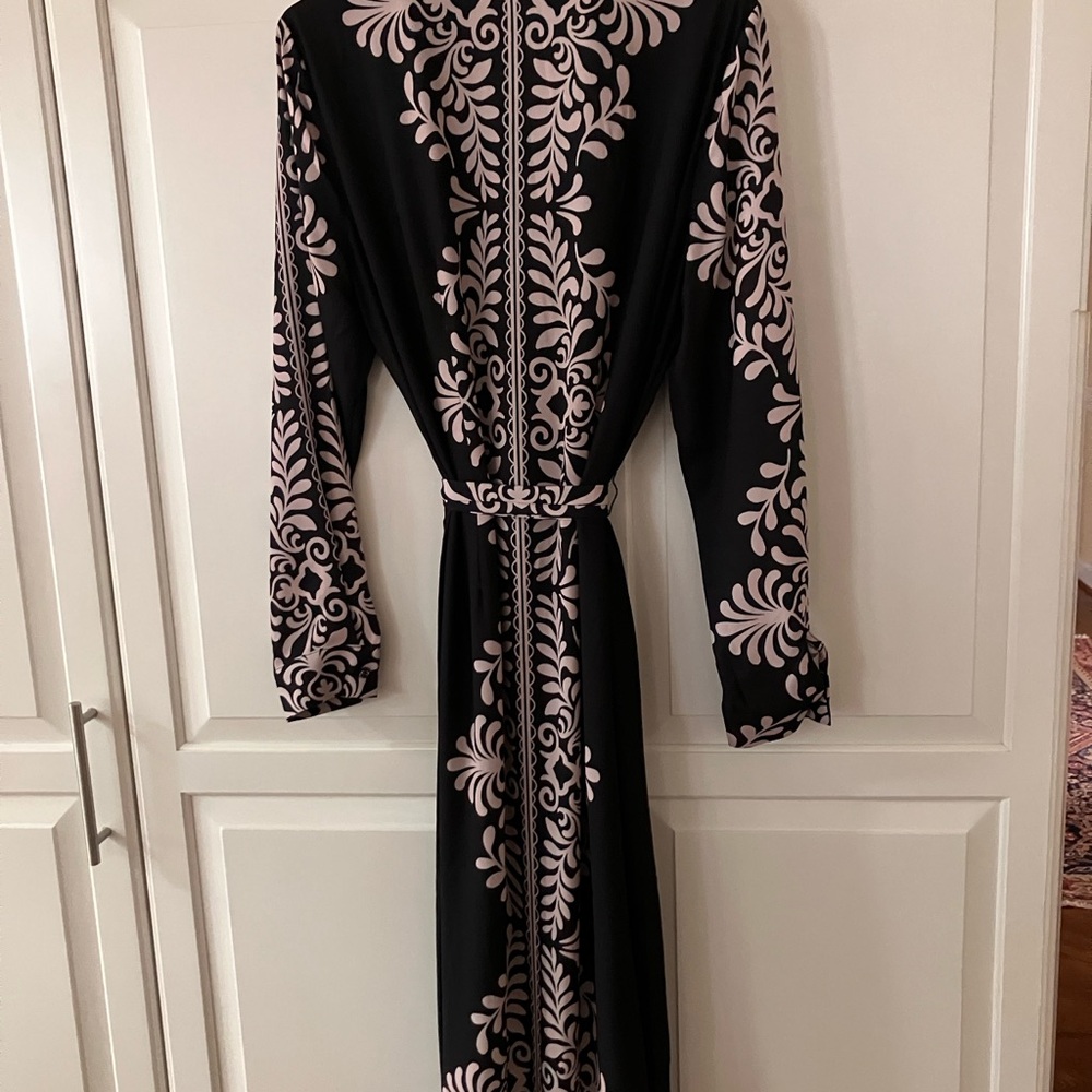 Elie Tahari Black and Tan Embellished Tie Front Dress